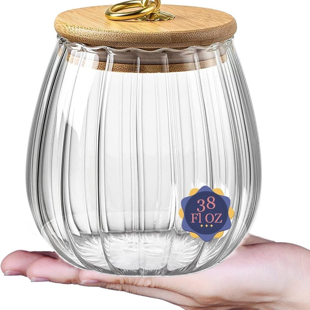 38 FL OZ Glass Jars with Bamboo Lids, Airtight Storage Containers, Large Candy J